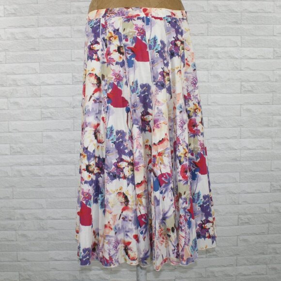 COLDWATER CREEK Skirt Gored Panel Pastel Floral Muted Abstract Purple Medium - Picture 1 of 12
